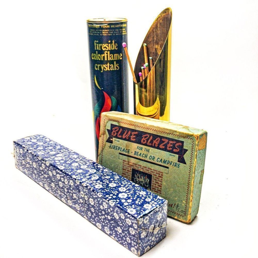 Pyromaniac Bundle: NIB Extra-Long Hearth Matches, Brass Match Holder, - Picture 2 of 10